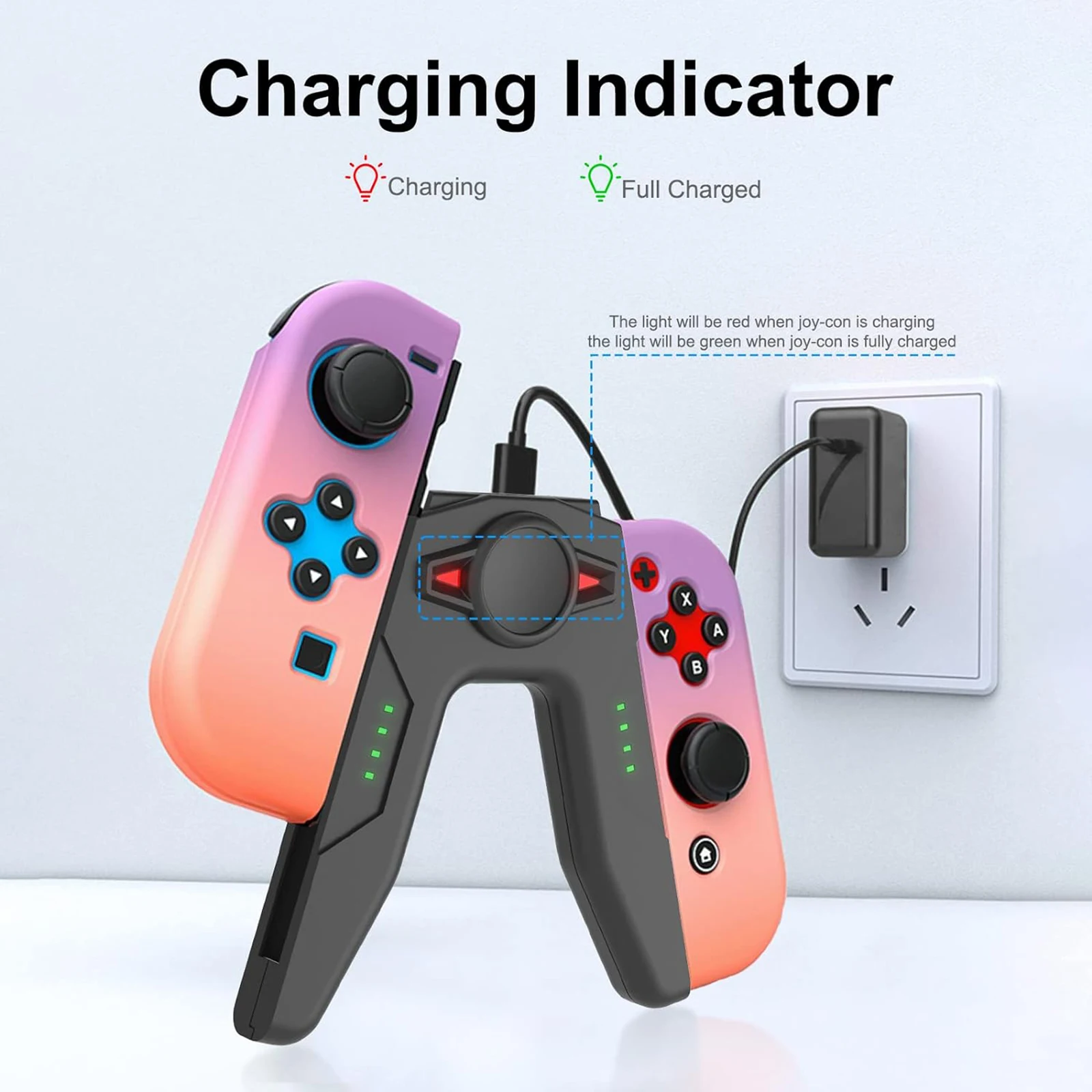 Cargador-grip recargable para JoyCon indicadores