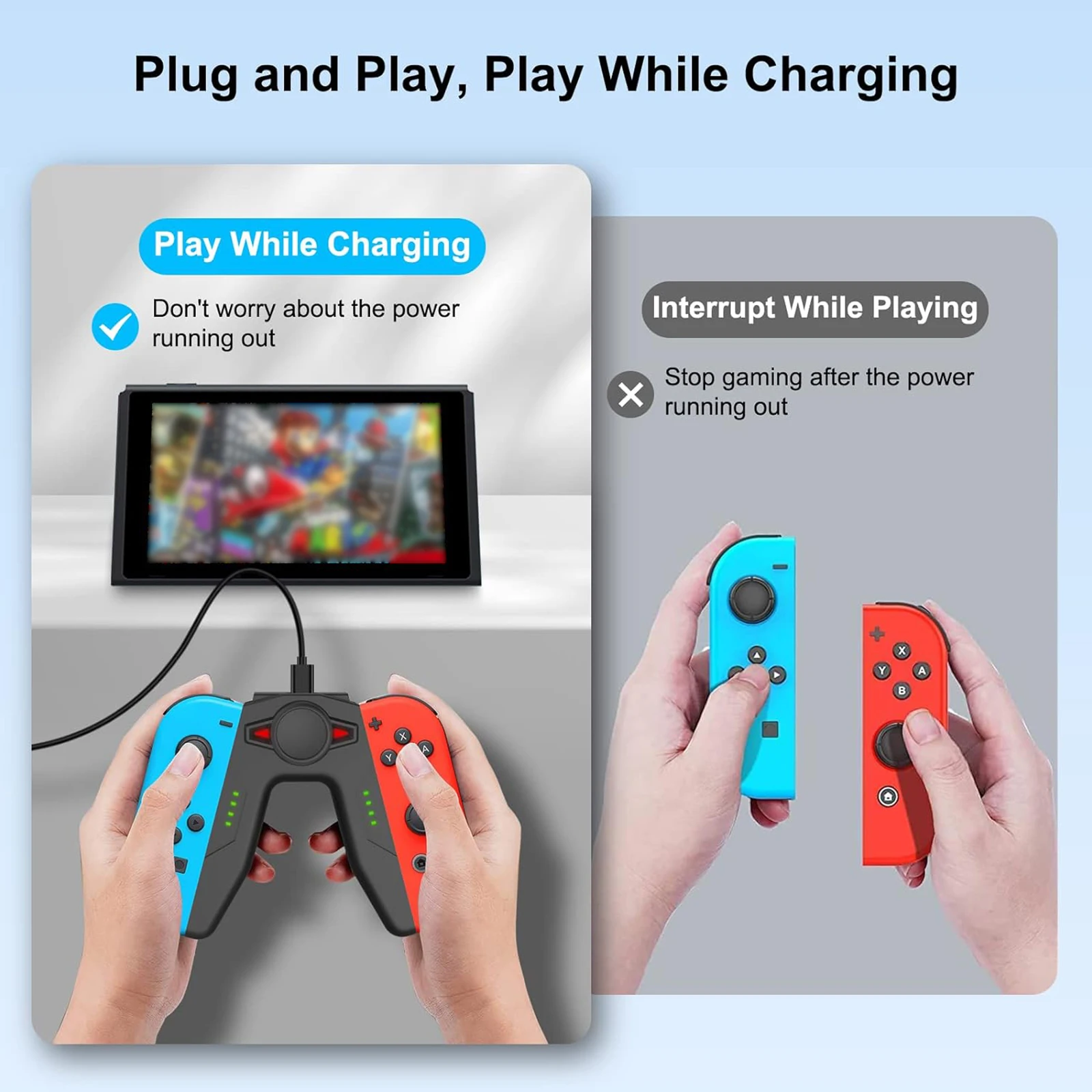 Cargador-grip recargable para JoyCon pluy and play